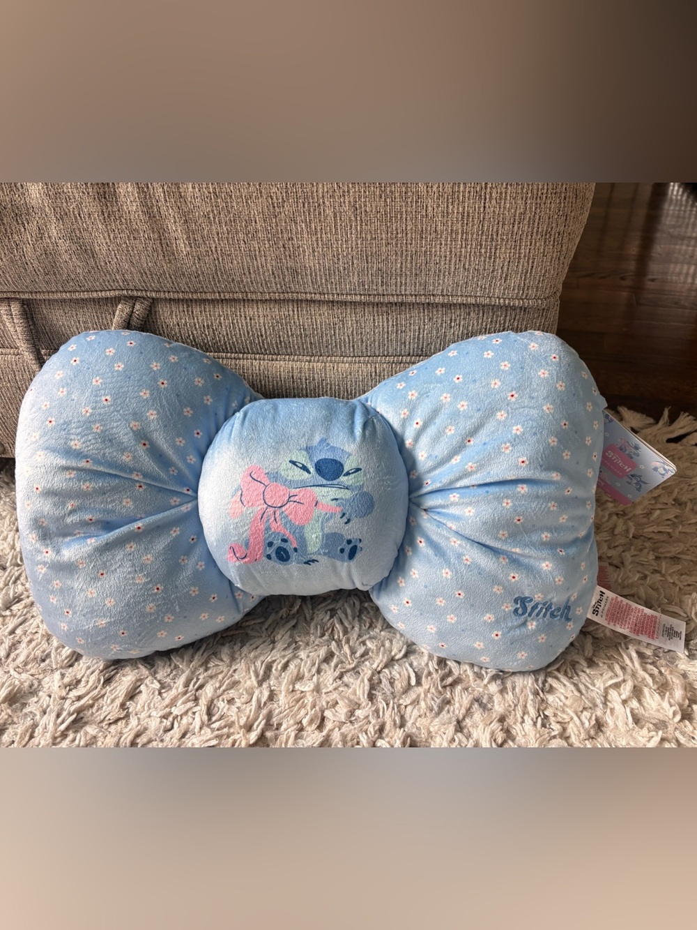 Disney Stitch Blue Bow Decorative Throw Pillow Brand New